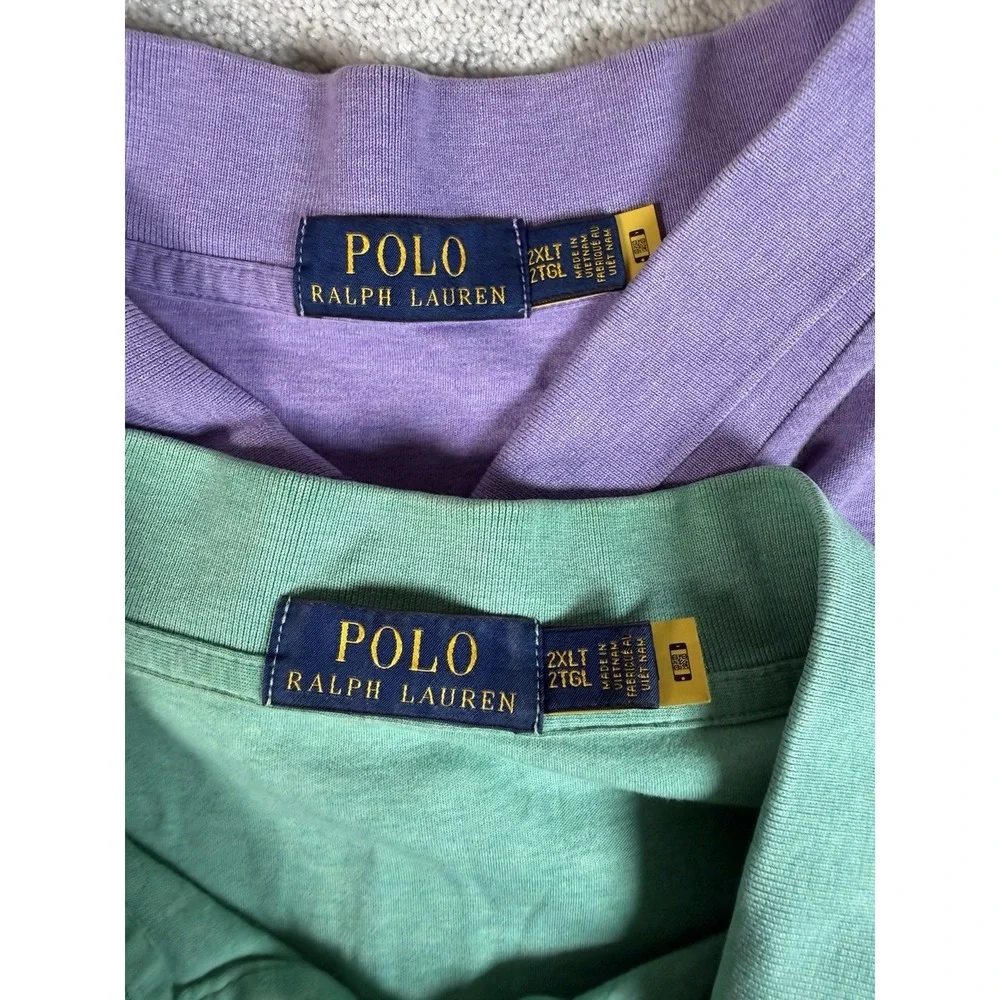 LOT OF 2 Polo Ralph Lauren Polo Shirts S/S Flesh Pony Green & Purple 2XLT Boxy**